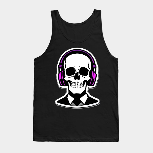 Skull With Headphones and Suit Violet | Listening Music Tank Top by General Corner